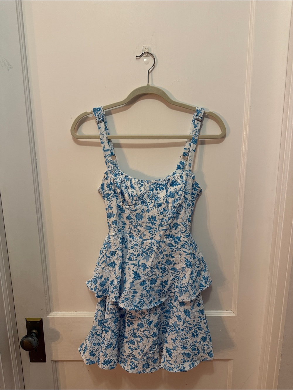 Blue Floral Summer Sundress with Ruffled Skirt